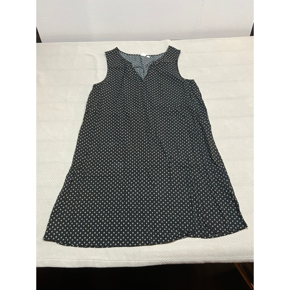 Gap Midi Shift Dress Black Tan Print Sleeveless V-neck Women's Size Large Rayon